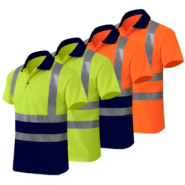 Men High Visibility Polo Work Shirt Workwear 100% Polyester Shirt Reflective Safety Polo T-Shirt