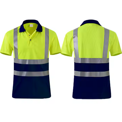 Men High Visibility Polo Work Shirt Workwear 100% Polyester Shirt Reflective Safety Polo T-Shirt