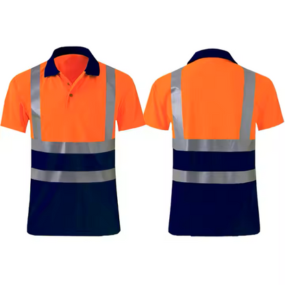 Men High Visibility Polo Work Shirt Workwear 100% Polyester Shirt Reflective Safety Polo T-Shirt