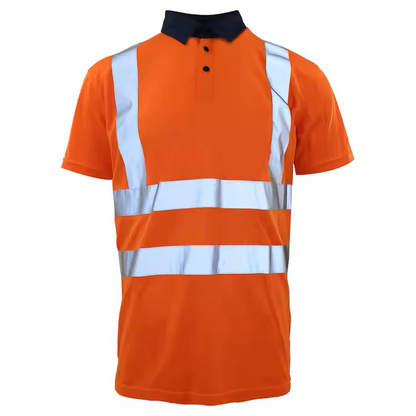 Men High Visibility Polo Work Shirt Workwear 100% Polyester Shirt Reflective Safety Polo T-Shirt