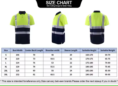 Men High Visibility Polo Work Shirt Workwear 100% Polyester Shirt Reflective Safety Polo T-Shirt